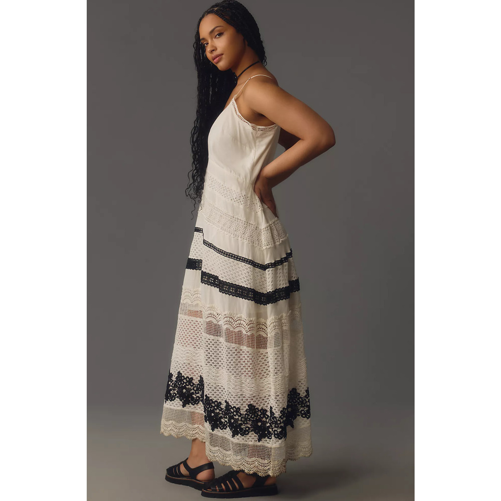 EUC Anthropologie Cotton V-Neck Lace Midi Dress - 1X - Picture 2 of 5